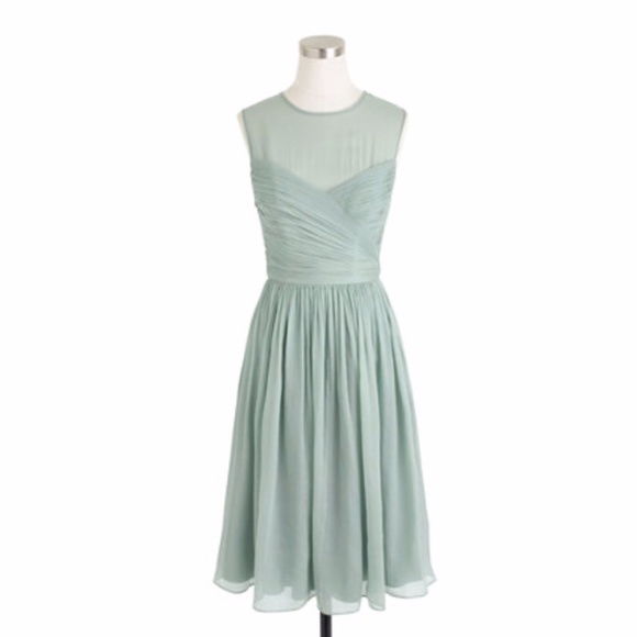 J. Crew Clara Chiffon Dusty Green Shale Dress Size 8P - Picture 2 of 8